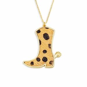 Faux Leather Leopard Cowboy Boot Pendant Necklace